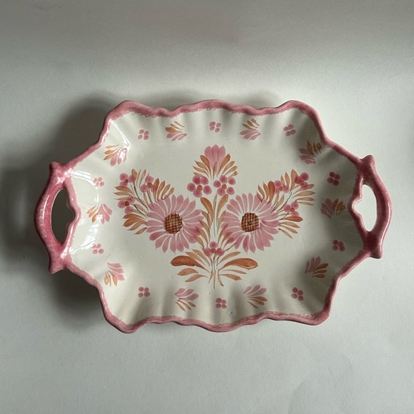 HB Quimper France Faience Camaieu Pink Floral Platter Tray With Handles - Picture 4 of 8